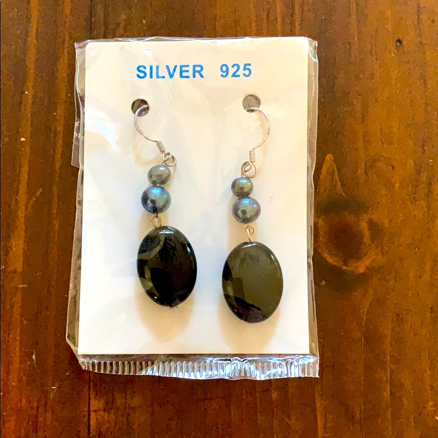 Silver Bead And Stone Earrings